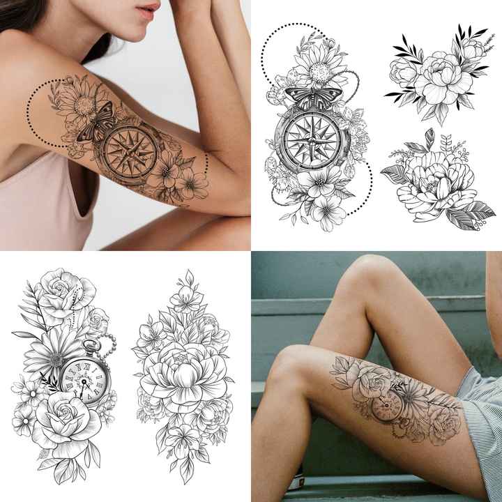 Custom logo Rose Snake Printing Body Adult Flowers Temporary Sexy Lower Back Tattoos Sticker Waterproof Tattoo Stickers for Men