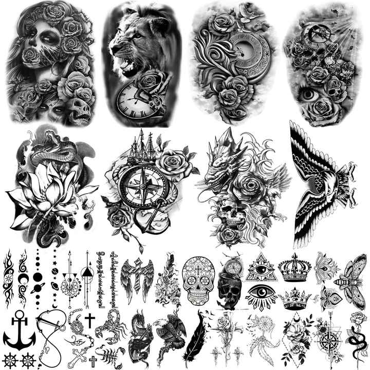 Custom logo Rose Snake Printing Body Adult Flowers Temporary Sexy Lower Back Tattoos Sticker Waterproof Tattoo Stickers for Men