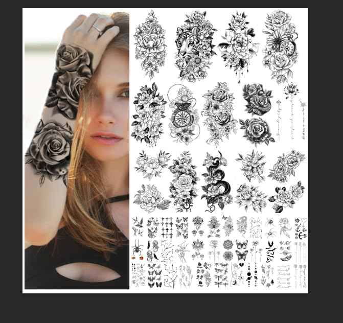 Custom logo Rose Snake Printing Body Adult Flowers Temporary Sexy Lower Back Tattoos Sticker Waterproof Tattoo Stickers for Men